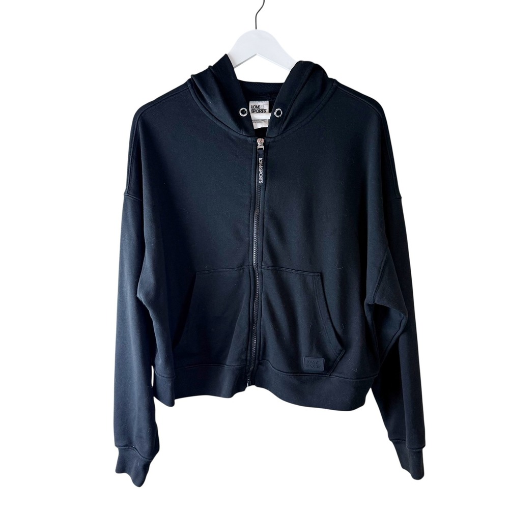 Love & Sports Black‎ Full Zip Cropped Hoodie Size M Womens Sweatshirt